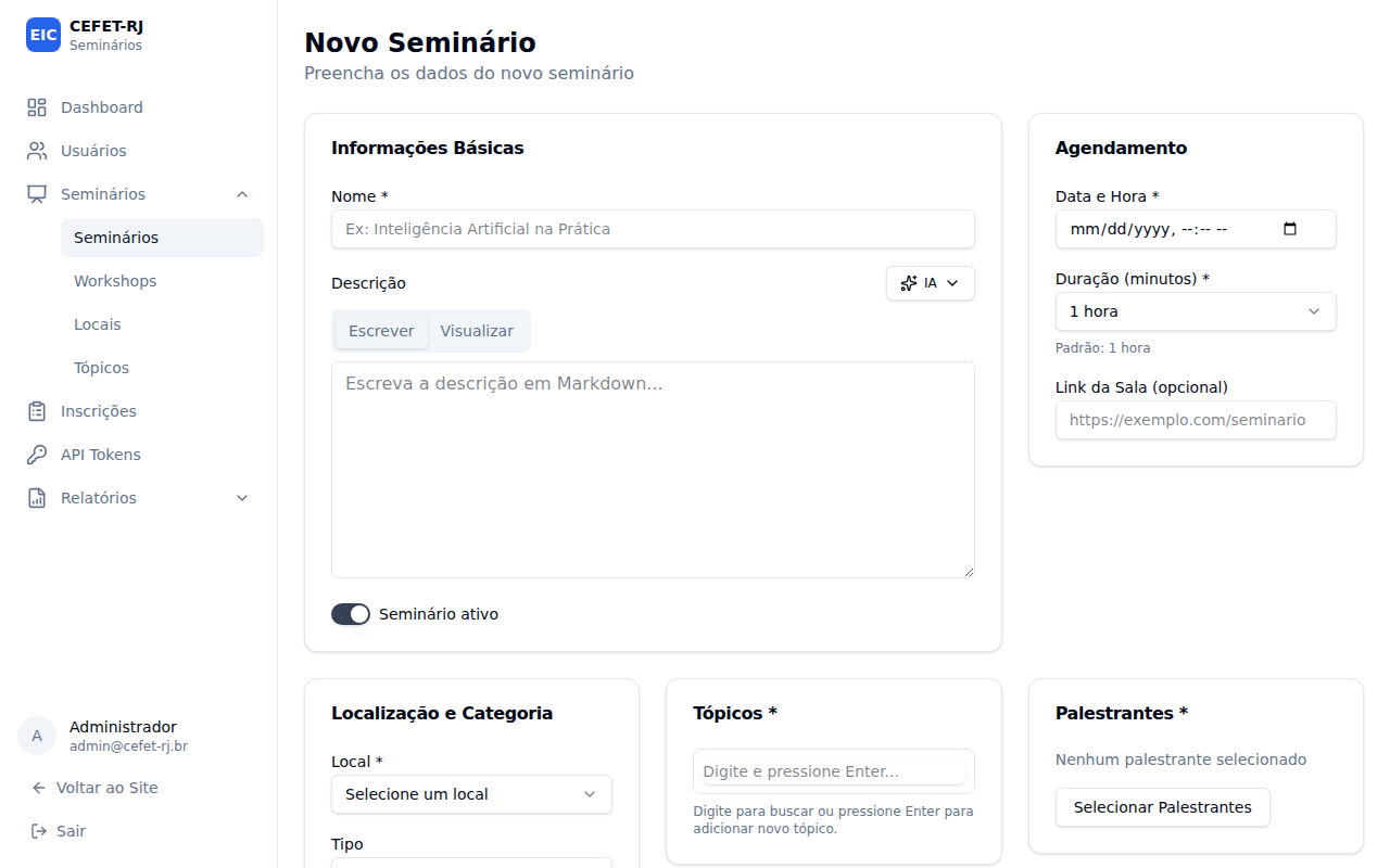 Formulário de criação