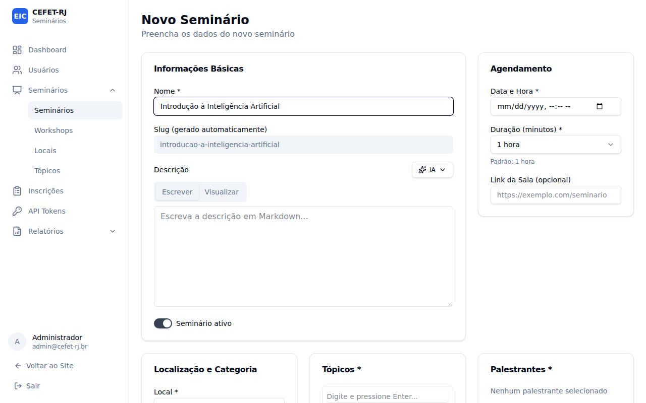 Preencher o nome do seminário