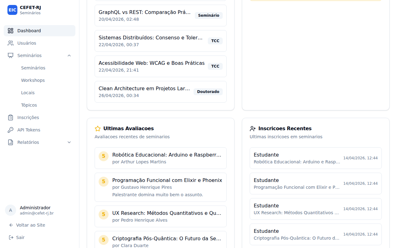 Próximos seminários e inscrições