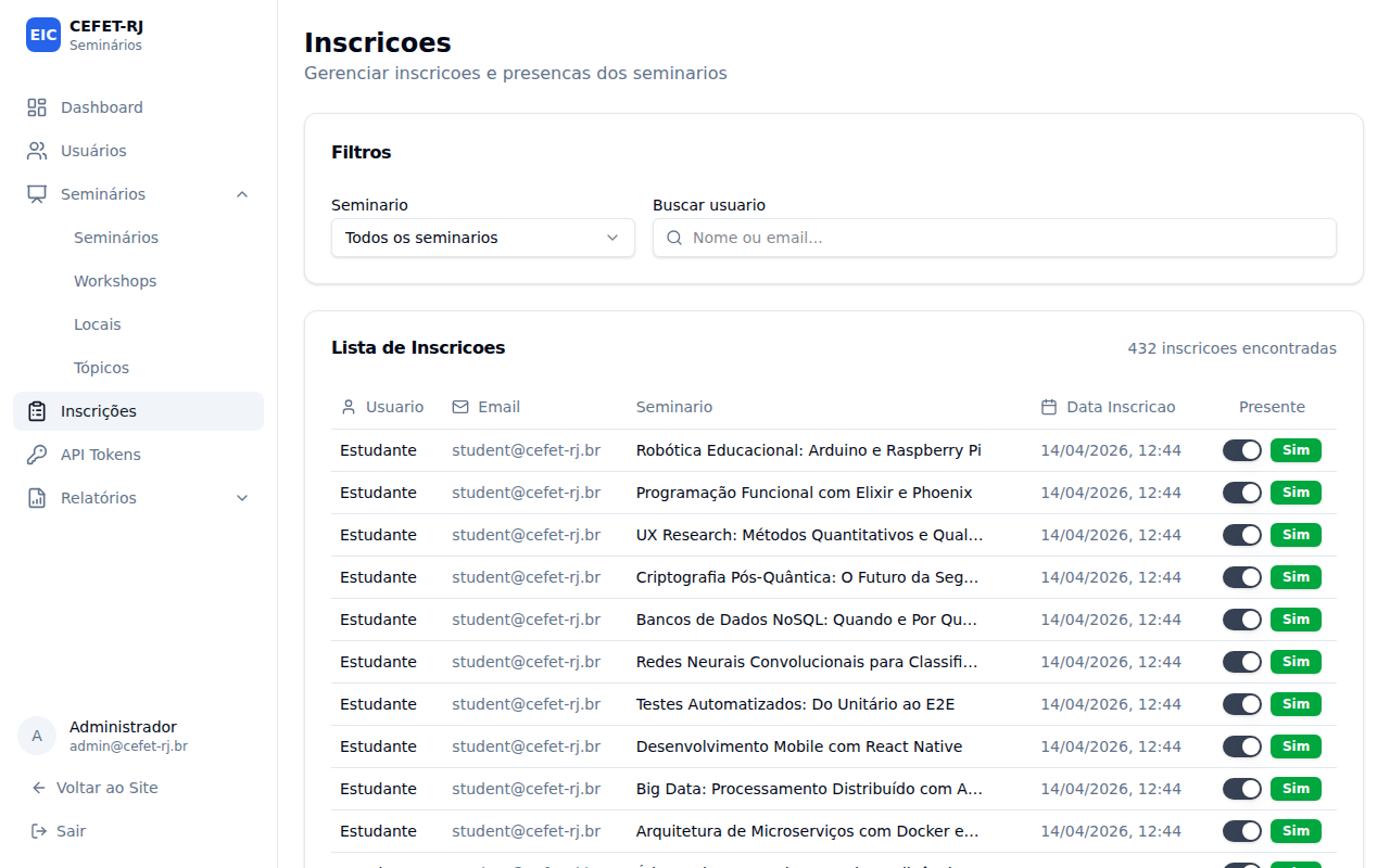 Acessar a lista de inscrições