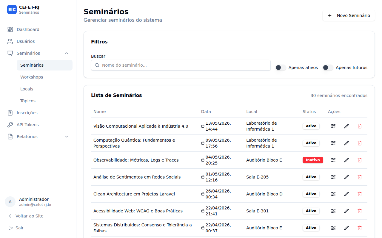 Acessar a lista de seminários