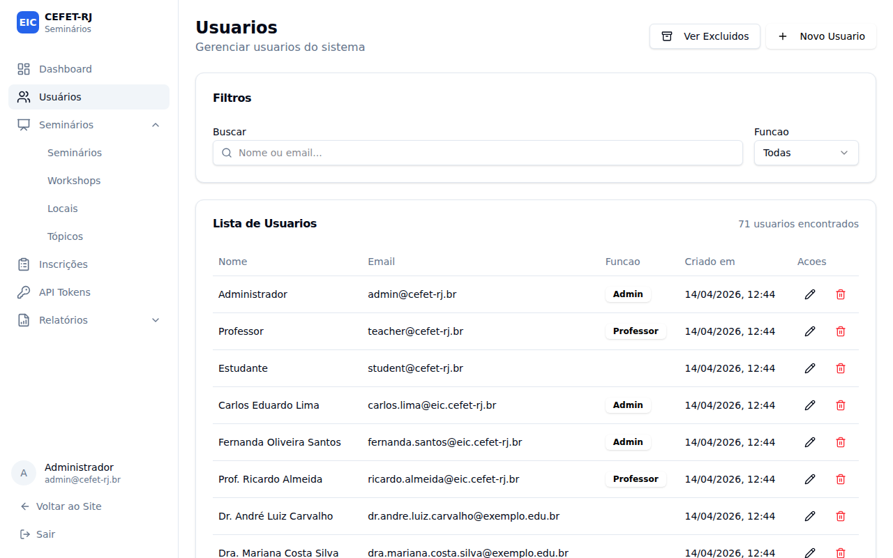Acessar a lista de usuários