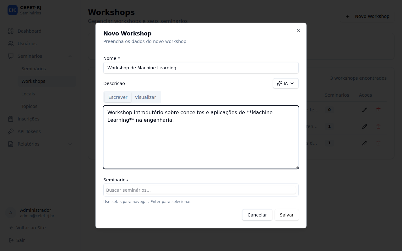 Preencher os dados do workshop