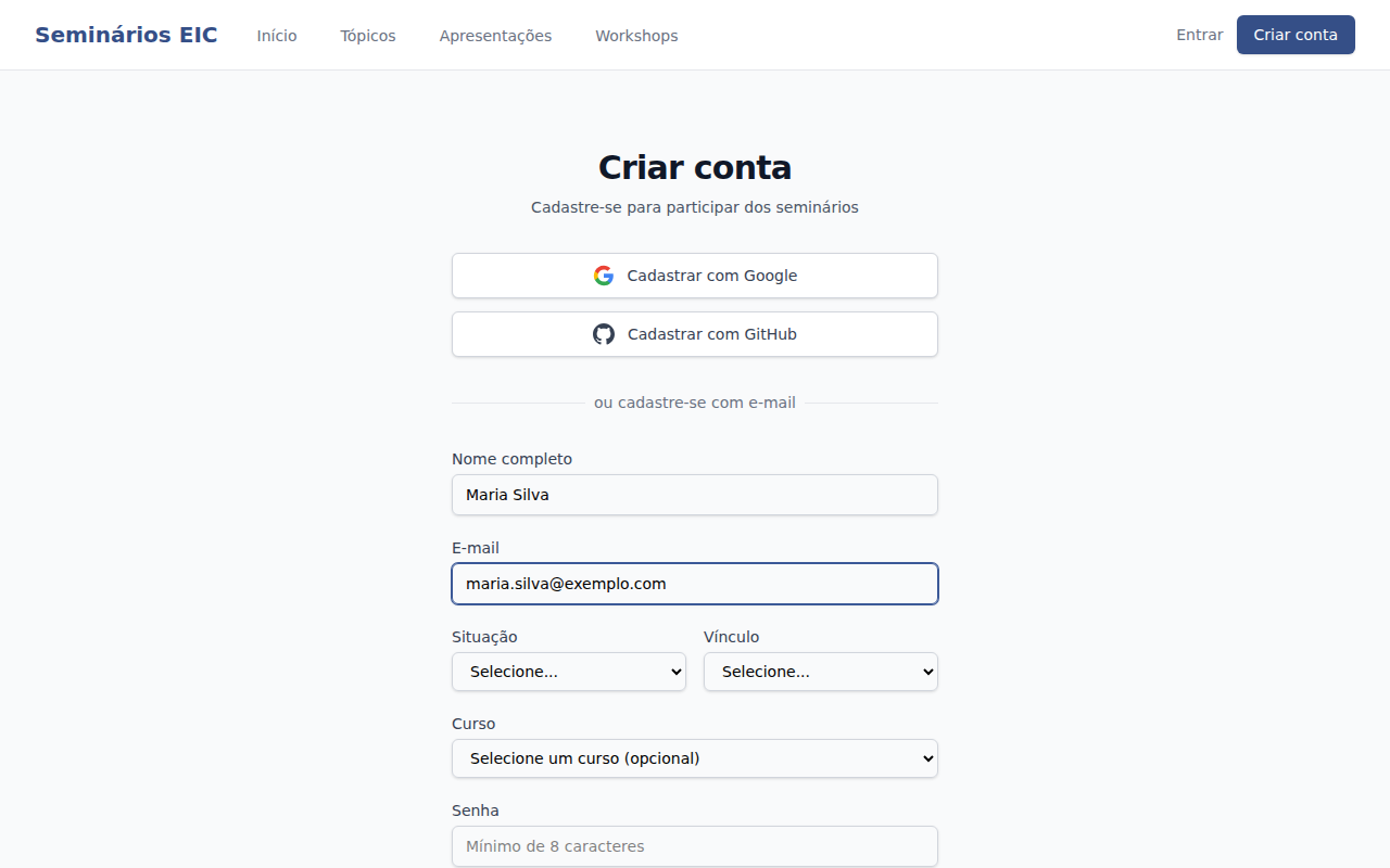 Preencher os dados pessoais
