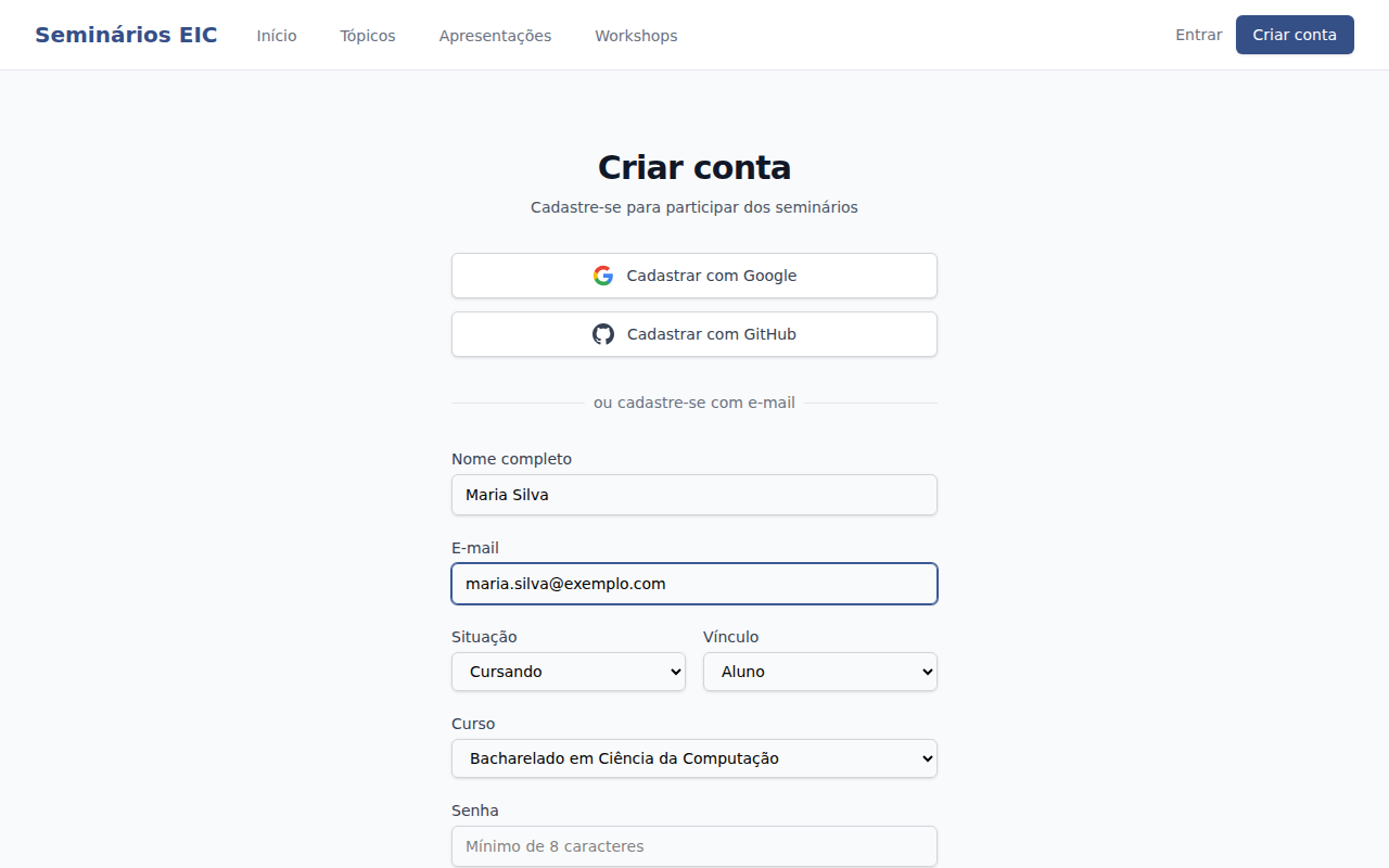 Selecionar informações acadêmicas